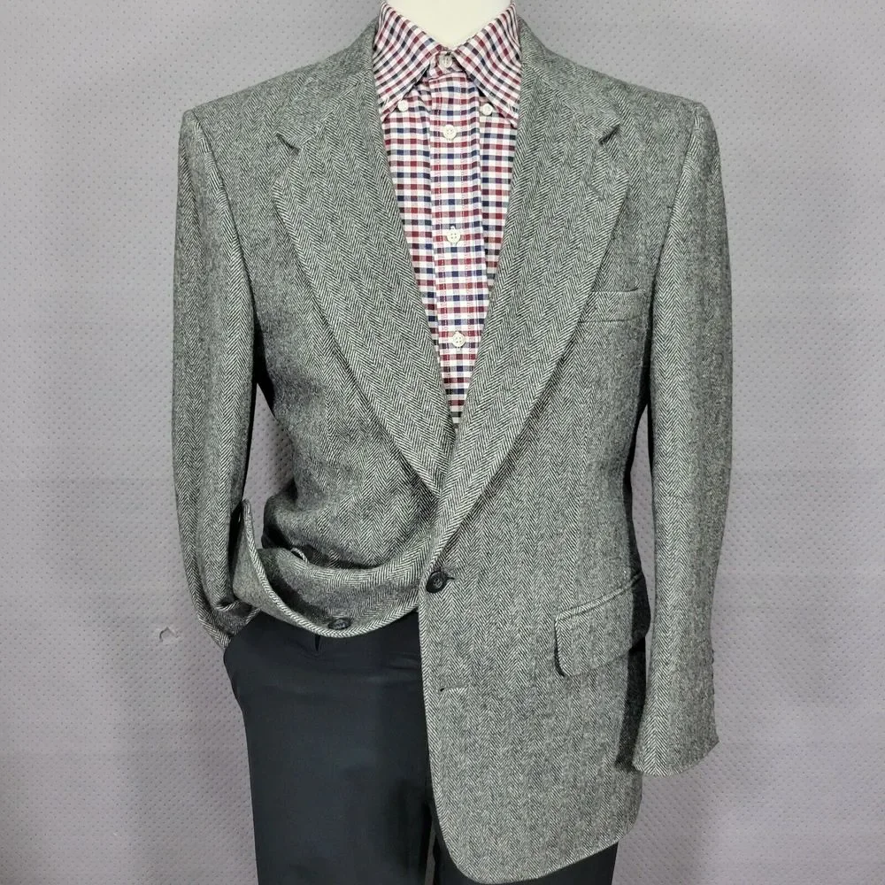 Robert Stock Men's Tweed Sport Coat Blazer Two Button‎ Herringbone Gray Size 40R